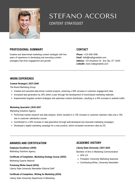 Grey Black Marketing and Sales CV Template